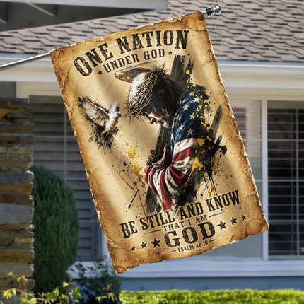 One Nation Under God Be Still And Know That I Am God Carrying Cross Flag