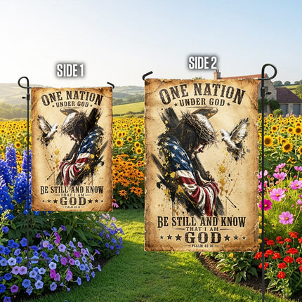 SP-01 Cross Garden Flag One Nation Under God Psalm 46 10 National Day