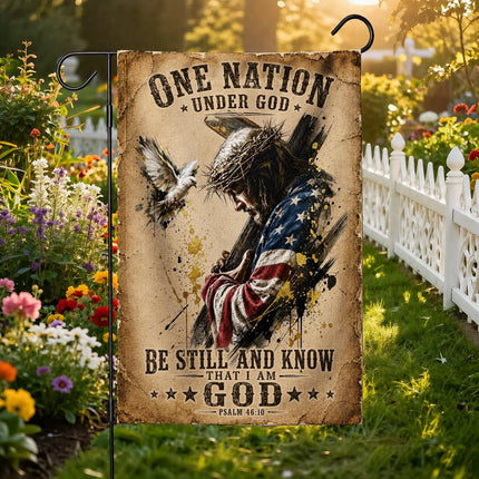 One Nation Under God Be Still And Know That I Am God Carrying Cross Flag