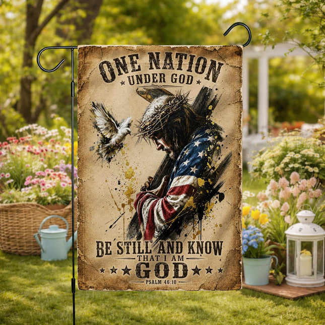 One Nation Under God Be Still And Know That I Am God Carrying Cross Flag