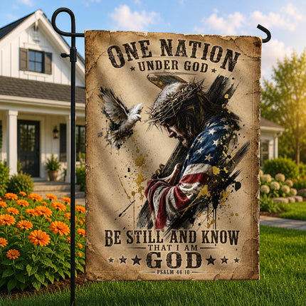 One Nation Under God Be Still And Know That I Am God Carrying Cross Flag