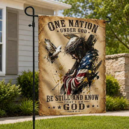 One Nation Under God Be Still And Know That I Am God Carrying Cross Flag
