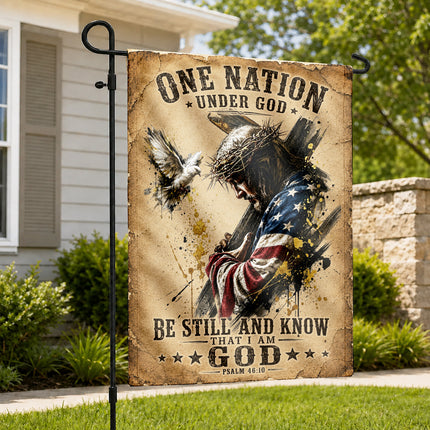 Psalm 46:10 Christian Flag Jesus Carrying Cross One Nation Under God