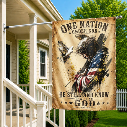 Psalm 46:10 Christian Flag Jesus Carrying Cross One Nation Under God