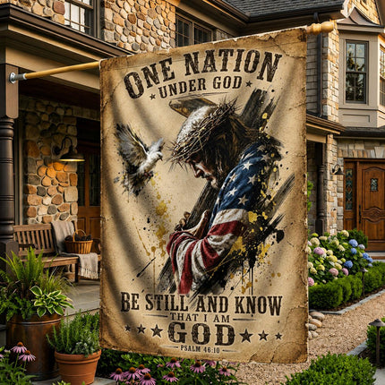 One Nation Under God Be Still And Know That I Am God Carrying Cross Flag