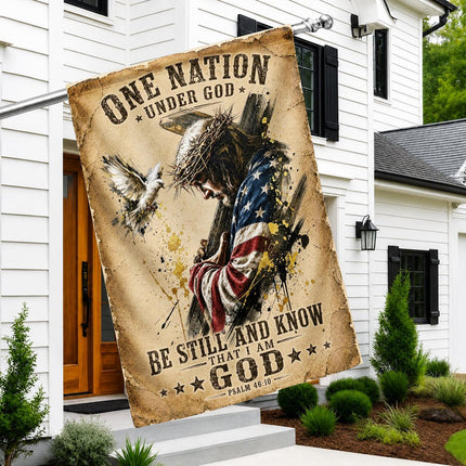 One Nation Under God Be Still And Know That I Am God Carrying Cross Flag