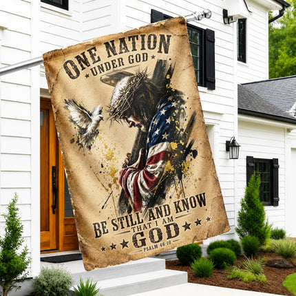 SP-01 Cross Garden Flag One Nation Under God Psalm 46 10 National Day