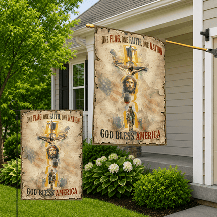 One Flag One Faith One Nation God Bless America Jesus Cross Flag