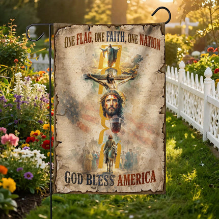 One Flag One Faith One Nation God Bless America Jesus Cross Flag