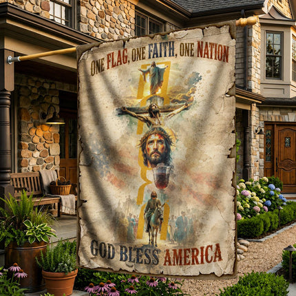 One Flag One Faith One Nation God Bless America Jesus Cross Flag