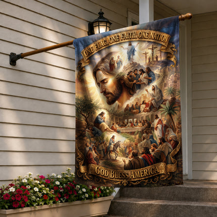SP-01 Jesus Garden Flag Easter Resurrection God Bless America