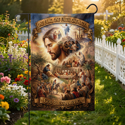 SP-01 Jesus Garden Flag Easter Resurrection God Bless America