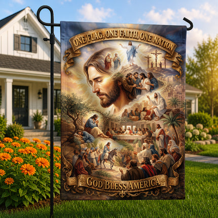 SP-01 Jesus Garden Flag Easter Resurrection God Bless America