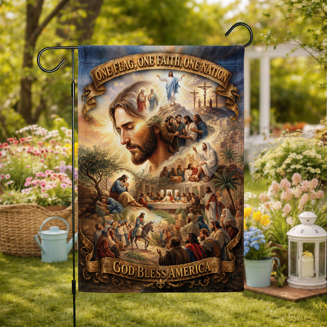 SP-01 Jesus Garden Flag Easter Resurrection God Bless America