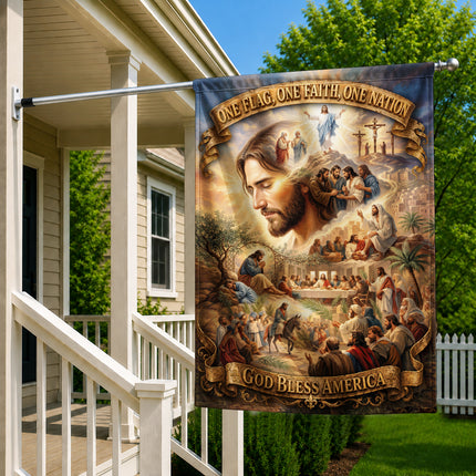 SP-01 Jesus Garden Flag Easter Resurrection God Bless America