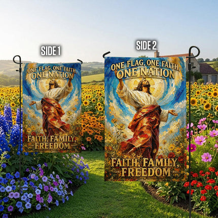 One Flag One Faith One Nation Faith Family Freedom Floral Jesus God Flag