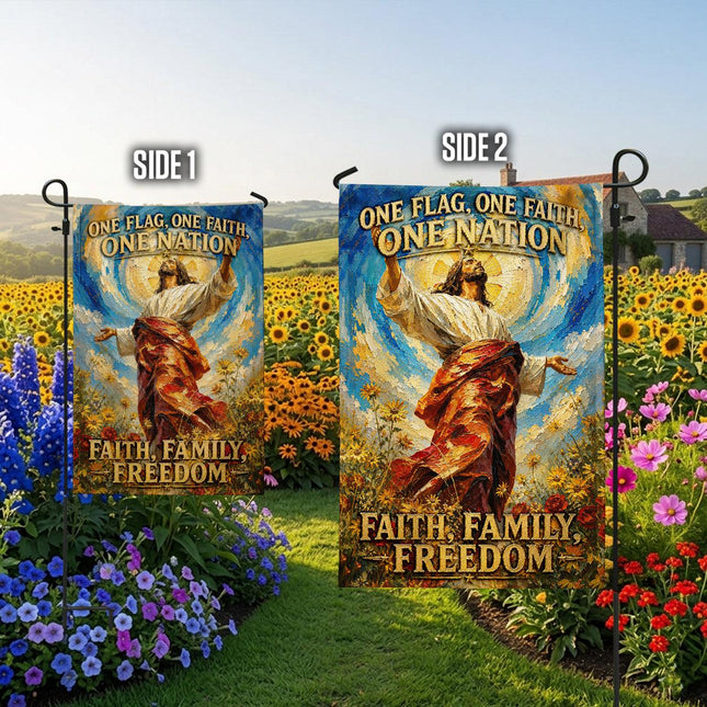 One Flag One Faith One Nation Faith Family Freedom Floral Jesus God Flag