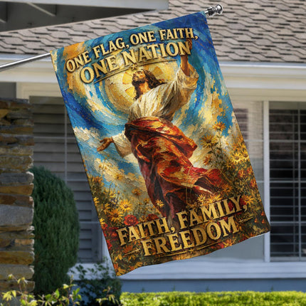 One Flag One Faith One Nation Faith Family Freedom Floral Jesus God Flag