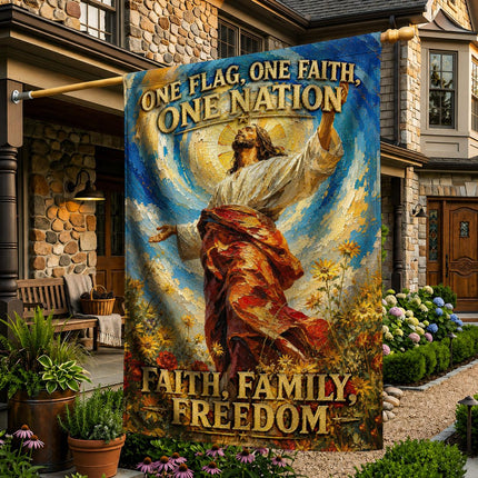 One Flag One Faith One Nation Faith Family Freedom Floral Jesus God Flag