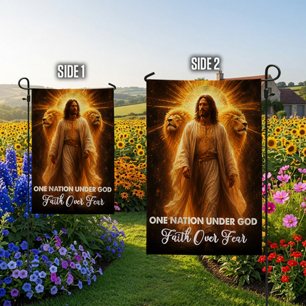 SP-01 Lion of Judah Garden Decor Flag One Nation Under God Faith Over Fear