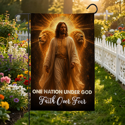 SP-01 Lion of Judah Garden Decor Flag One Nation Under God Faith Over Fear