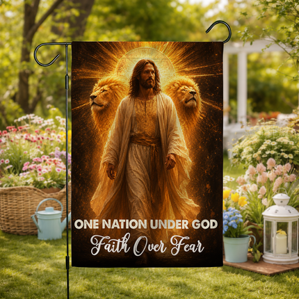 SP-01 Lion of Judah Garden Decor Flag One Nation Under God Faith Over Fear