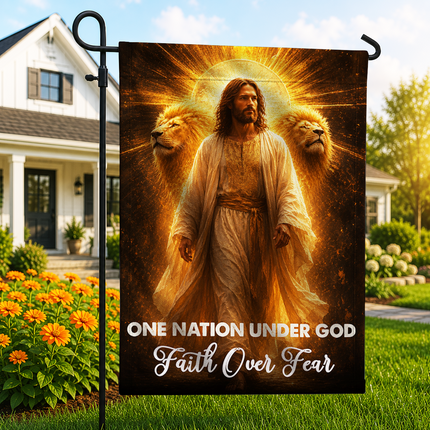 SP-01 Lion of Judah Garden Decor Flag One Nation Under God Faith Over Fear