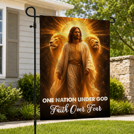SP-01 Lion of Judah Garden Decor Flag One Nation Under God Faith Over Fear