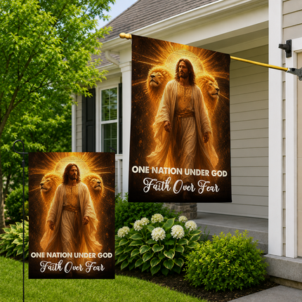 SP-01 Lion of Judah Garden Decor Flag One Nation Under God Faith Over Fear