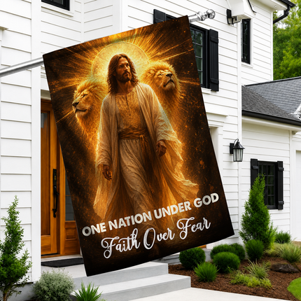 SP-01 Lion of Judah Garden Decor Flag One Nation Under God Faith Over Fear