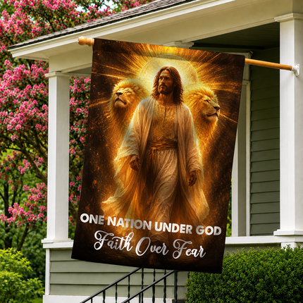 SP-01 Lion of Judah Garden Decor Flag One Nation Under God Faith Over Fear