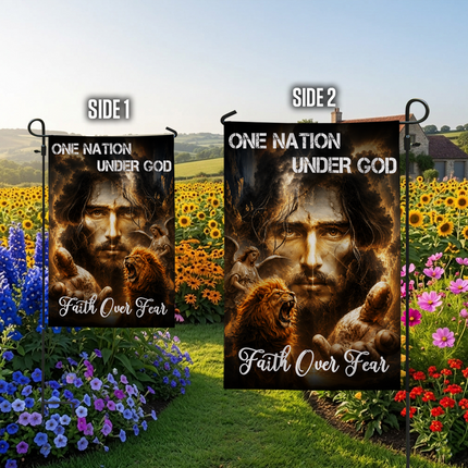SP-01 Jesus Christ Flag One Nation Under God Faith Over Fear Christian Garden Flag