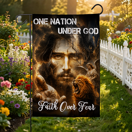 SP-01 Jesus Christ Flag One Nation Under God Faith Over Fear Christian Garden Flag