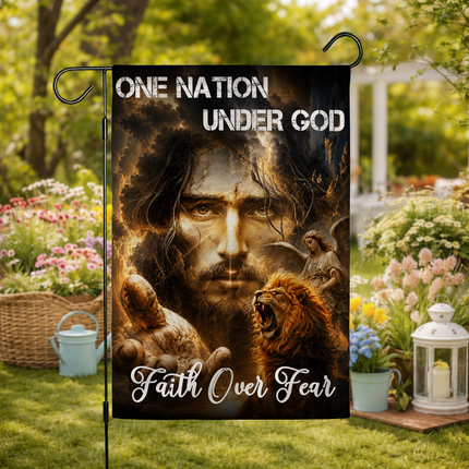 SP-01 Jesus Christ Flag One Nation Under God Faith Over Fear Christian Garden Flag