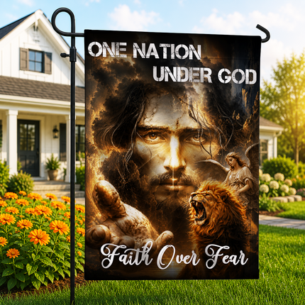 SP-01 Jesus Christ Flag One Nation Under God Faith Over Fear Christian Garden Flag