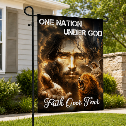 SP-01 Jesus Christ Flag One Nation Under God Faith Over Fear Christian Garden Flag