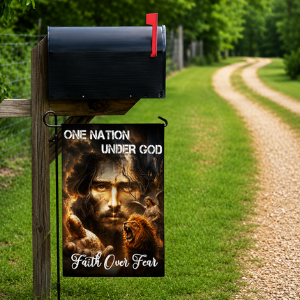 SP-01 Jesus Christ Flag One Nation Under God Faith Over Fear Christian Garden Flag