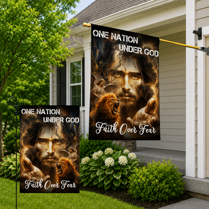 SP-01 Jesus Christ Flag One Nation Under God Faith Over Fear Christian Garden Flag