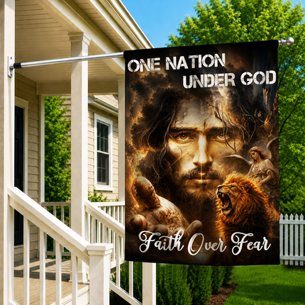 SP-01 Jesus Christ Flag One Nation Under God Faith Over Fear Christian Garden Flag