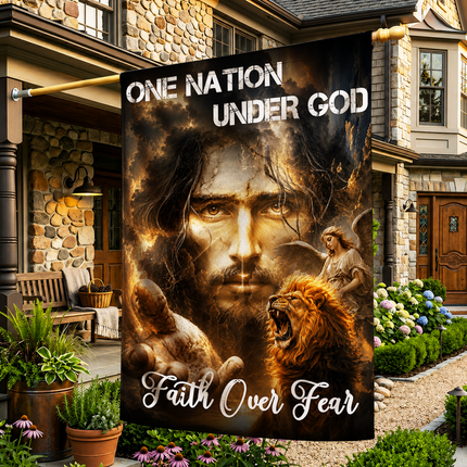 SP-01 Jesus Christ Flag One Nation Under God Faith Over Fear Christian Garden Flag