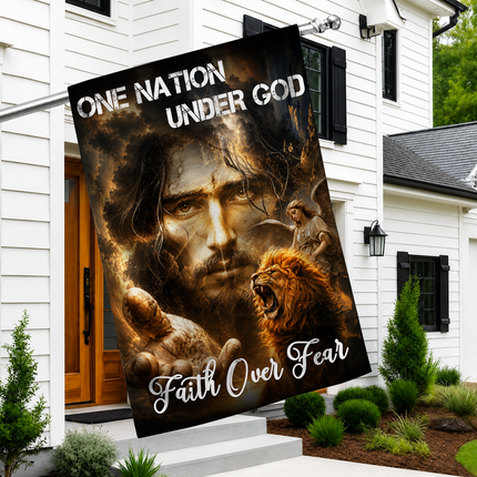 SP-01 Jesus Christ Flag One Nation Under God Faith Over Fear Christian Garden Flag