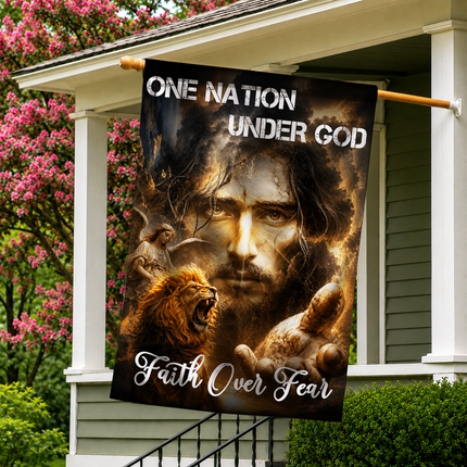 SP-01 Jesus Christ Flag One Nation Under God Faith Over Fear Christian Garden Flag
