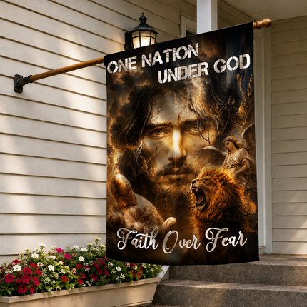 SP-01 Jesus Christ Flag One Nation Under God Faith Over Fear Christian Garden Flag
