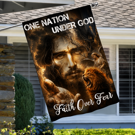 SP-01 Jesus Christ Flag One Nation Under God Faith Over Fear Christian Garden Flag