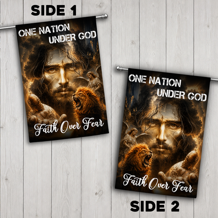 SP-01 Jesus Christ Flag One Nation Under God Faith Over Fear Christian Garden Flag