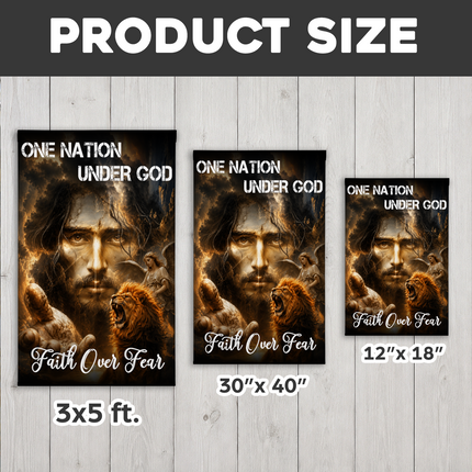 SP-01 Jesus Christ Flag One Nation Under God Faith Over Fear Christian Garden Flag