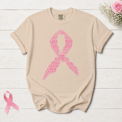 Comfort Colors Breast Cancer Awareness Hope Faith Strength Pink Ribbon T-Shirt
