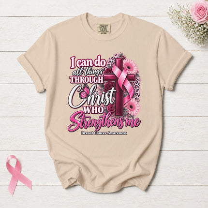 Comfort Colors Breast Cancer Awareness Faith Cross Pink Ribbon Christian T-Shirt