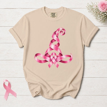 Comfort Colors Breast Cancer Awareness Halloween Witch Hat Pink Ribbon T-Shirt
