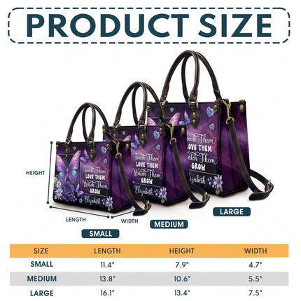 Personalized Teacher Leather Handbag Purple Galaxy Butterfly